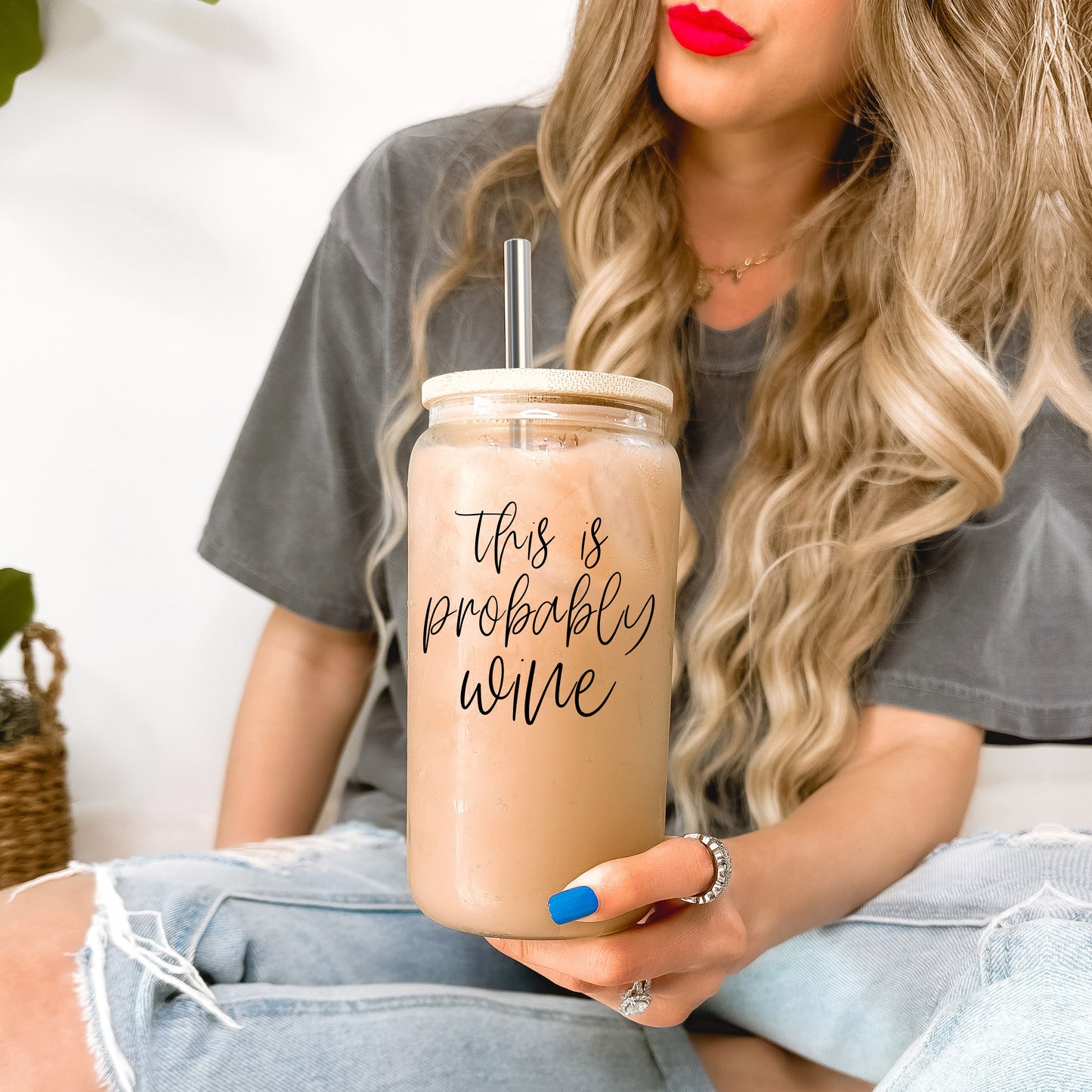 Probably Wine Cup with Bamboo Top and Stainless Steel Straw image 1